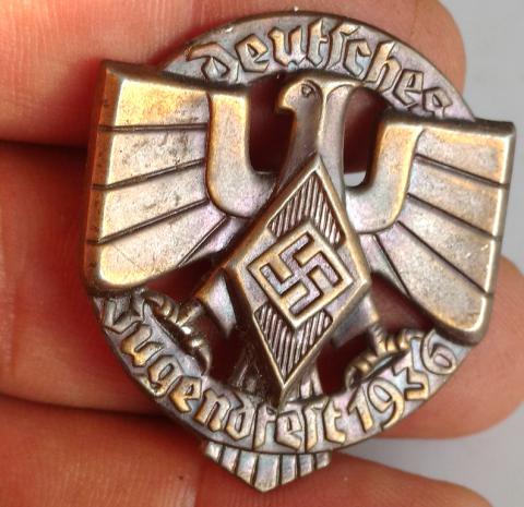 WW2 GERMAN NAZI HITLER YOUTH HITLERJUGEND 1936 HJ DEUTSCHES JUGENDFEST BADGE PIN