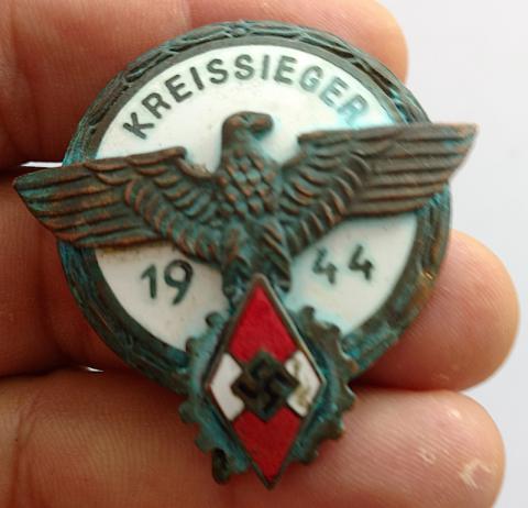 WW2 GERMAN NAZI HITLER YOUTH HITLERJUGEND GAUSIEGER Victors Badge by G. Brehmer RELIC FOUND MAKER MARKED 