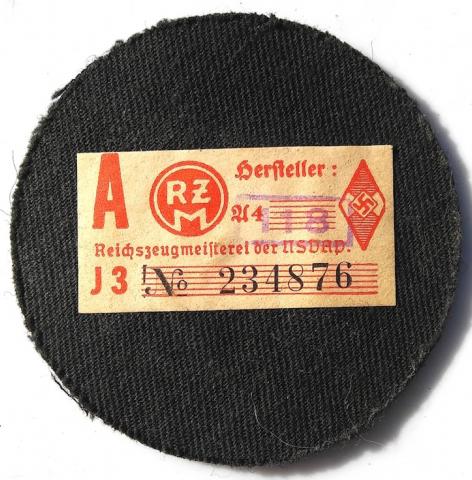 WW2 GERMAN NAZI HITLER YOUTH SHOOTING UNIFORM PATCH WITH RZM TAG STILL REMAIN HJ HITLERJUGEND