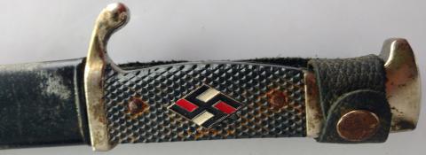 WW2 GERMAN NAZI HITLER YOUTH SIGNED BLADE KNIFE WITH ETUI RZM MAKER MARKED HITLERJUGEND HJ JEUNESSE HITLERIENNE COUTEAU