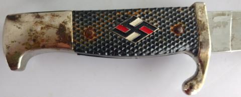 WW2 GERMAN NAZI HITLER YOUTH SIGNED BLADE KNIFE WITH ETUI RZM MAKER MARKED HITLERJUGEND HJ JEUNESSE HITLERIENNE COUTEAU