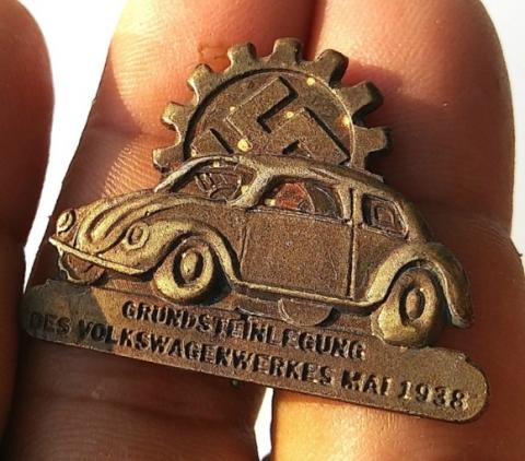 WW2 GERMAN NAZI HOLOCAUST CONCENTRATION CAMP FORCED LABOR VOLKSWAGEN WORKER PIN ID RZM MARKED