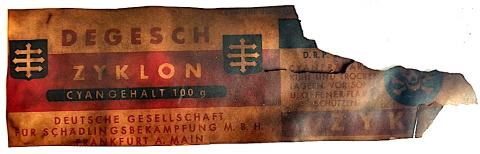 WW2 GERMAN NAZI HOLOCAUST JEWISH EXTERMINATION EXTREMELY RARE BURNED PART OF A ZYKLON B CANISTER LABEL GAS POISON CONCENTRATION CAMP