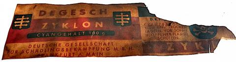 WW2 GERMAN NAZI HOLOCAUST JEWISH EXTERMINATION EXTREMELY RARE BURNED PART OF A ZYKLON B CANISTER LABEL GAS POISON CONCENTRATION CAMP