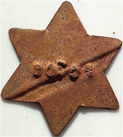 WW2 GERMAN NAZI HOLOCAUST JEWISH METAL STAR OF DAVID FROM LUGGAGE WITH ID