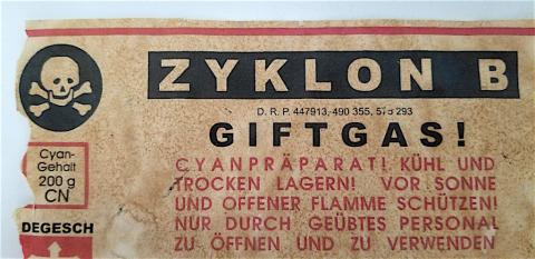 WW2 GERMAN NAZI HOLOCAUST MEGA RARE ZYKLON B GAS CANISTER LABEL PART, DATED AND STAMPED. FROM A LARGE ZYKLON B CONTAINER (RARER) CONCENTRATION CAMP JEW JEWISH JUDE JOOD JUIF