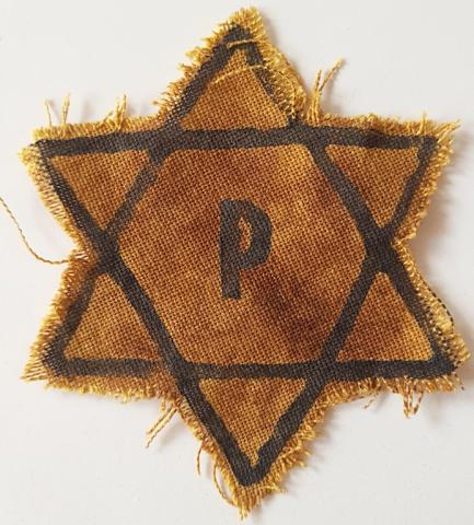 WW2 GERMAN NAZI HOLOCAUST OCCUPATION POLAND HAND MADE POLISH STAR OF DAVID WITH UNUSUAL "P" FOR POLISH JEWISH JEW JUDE JUIF JUDEN SHOAH JOOD
