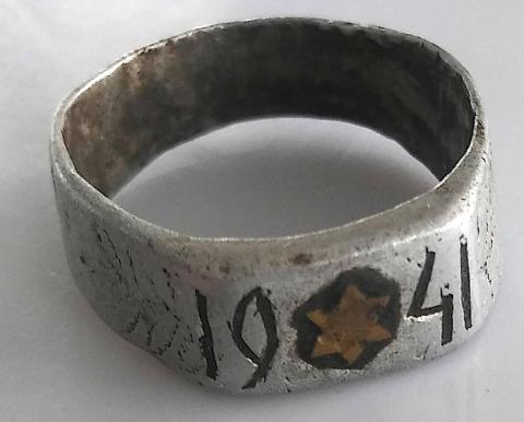 WW2 GERMAN NAZI JEWISH HOLOCAUST GHETTO KRAKOW NEAR CONCENTRATION CAMP AUSCHWITZ RING WITH STAR OF DAVID DATED 1941