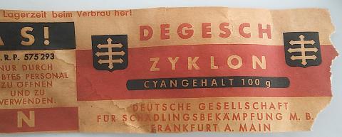 WW2 GERMAN NAZI JEWISH HOLOCAUST RARE CONCENTRATION CAMP AUSCHWITZ ZYKLON B 100GR CANISTER'S LABEL
