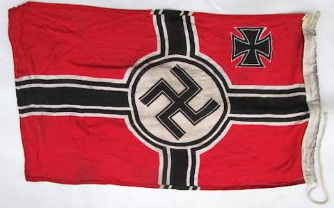 WW2 GERMAN NAZI KRIEGSMARINE 3' FLAG WITH CORDS & SWASTIKA THIRD REICH BOAT FLAG