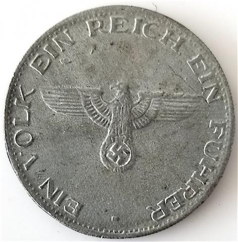 WWII WAR GERMANY NAZI LARGE COMMEMORATIVE COIN FOR THE ADOLF HITLER DEATH, 1945 WITH THIRD REICH EAGLE AND SWASTICA