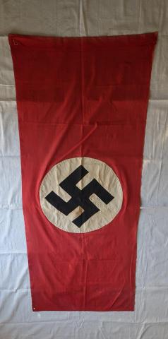 WW2 GERMAN NAZI LARGE DOUBLE SIDED MULTI-PIECE CONSTRUCTION NSDAP THIRD REICH NAZI PARTY OF HITLER BANNER - BUILDING FLAG WITH POLE INSERT - HUGE !