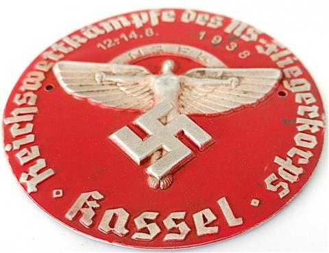 WW2 GERMAN NAZI LARGE NSFK EVENT ALUMINIUM LICENCE PLATE 1938 WITH EAGLE AND SWASTIKA
