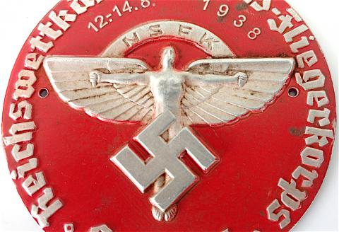 WW2 GERMAN NAZI LARGE NSFK EVENT ALUMINIUM LICENCE PLATE 1938 WITH EAGLE AND SWASTIKA