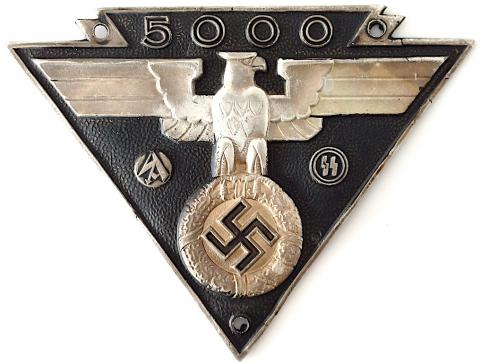 WW2 GERMAN NAZI LARGE SA - WAFFEN SS 5000 MILES RIDE EVENT ALUMINIUM LICENCE PLATE WITH EAGLE AND SWASTIKA