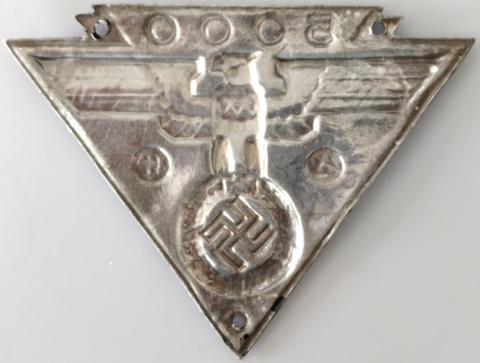 WW2 GERMAN NAZI LARGE SA - WAFFEN SS 5000 MILES RIDE EVENT ALUMINIUM LICENCE PLATE WITH EAGLE AND SWASTIKA