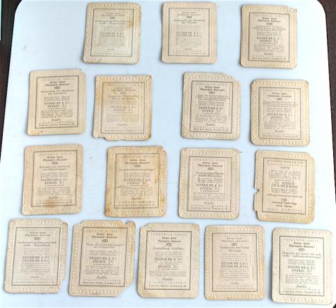 WW2 GERMAN NAZI LOT OF 16 cigarettes CARDS - FLAGS OF THE DEUTSCHLAND THIRD REICH PIONEER KAVALERIE NSDAP LUFTWAFFE berlin 1936 olympics, ETC.