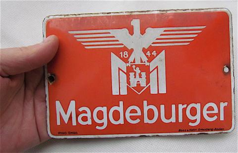 WW2 GERMAN NAZI MAGDEBURGER INSURANCE FIRE COMPANY - THIRD REICH SIGN PANEL WITH NICE EAGLE