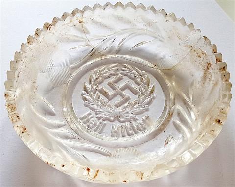 WW2 GERMAN NAZI NICE ADOLF HITLER NSDAP PARTISAN GLASS PLATE WITH THE SWASTIKA AND HEIL HITLER! REPAIRED