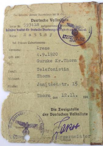 WW2 GERMAN NAZI NICE AUSWEIS PASS ID OF A BEAUTIFUL WOMAN WHO WAS TELEPHONIST WITH PHOTO AND STAMPS