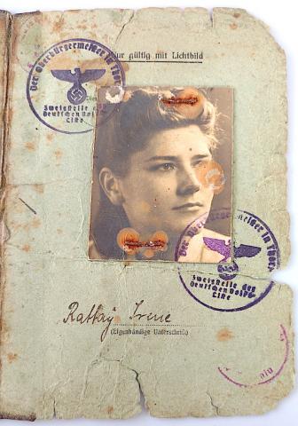 WW2 GERMAN NAZI NICE AUSWEIS PASS ID OF A BEAUTIFUL WOMAN WHO WAS TELEPHONIST WITH PHOTO AND STAMPS