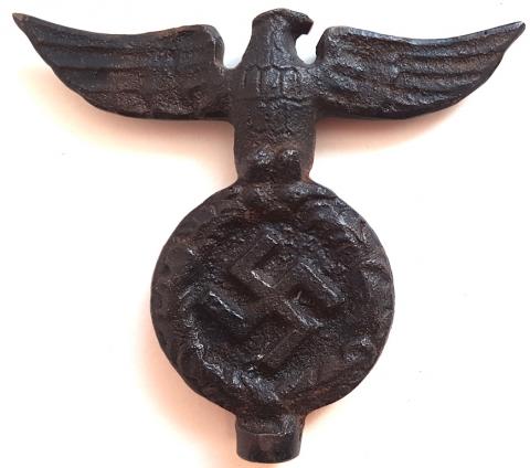 WW2 GERMAN NAZI NICE EARLY WAR SA POLE TOP OF FLAG MASSIVE METAL BLACK WITH EAGLE AND SWASTIKA