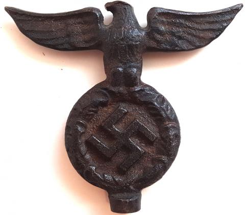 WW2 GERMAN NAZI NICE EARLY WAR SA POLE TOP OF FLAG MASSIVE METAL BLACK WITH EAGLE AND SWASTIKA