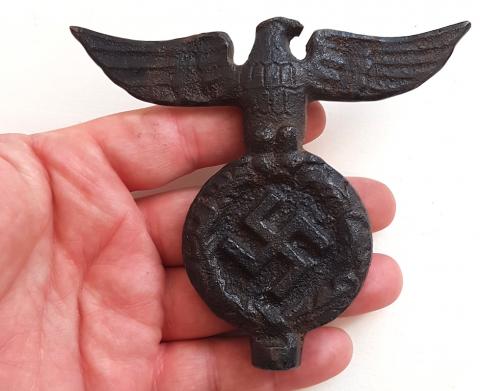 WW2 GERMAN NAZI NICE EARLY WAR SA POLE TOP OF FLAG MASSIVE METAL BLACK WITH EAGLE AND SWASTIKA