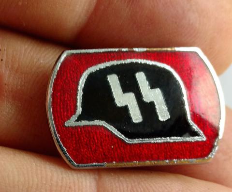 WW2 GERMAN NAZI NICE EMANEL WAFFEN SS PIN WITH NAZI HELMET AND SS RUNE ** REPLIKA **