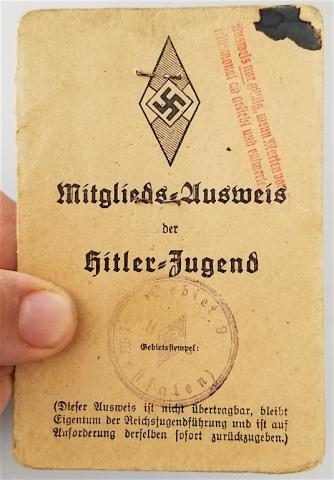 WW2 GERMAN NAZI NICE FLIP ID FROM A HITLER YOUTH YOUNG SOLDIER WITH PHOTOS, STAMPS, ETC. HJ HITLERJUGEND JEUNESSE HITLERIENNE 