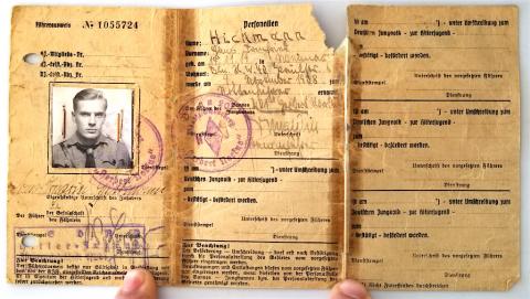 WW2 GERMAN NAZI NICE FLIP ID FROM A HITLER YOUTH YOUNG SOLDIER WITH PHOTOS, STAMPS, ETC. HJ HITLERJUGEND JEUNESSE HITLERIENNE 