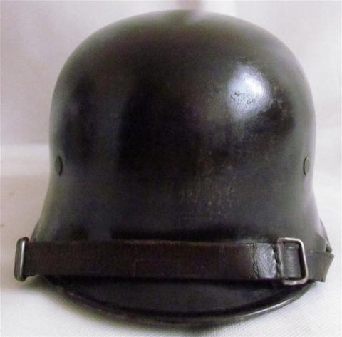 WW2 GERMAN NAZI NICE GH-400 M34 CIVIL POLICE OR FIREFIGHTER DOUBLE DECALS HELMET - MARKED UNIT 21 -  WITH CHINSTRAP