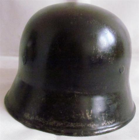 WW2 GERMAN NAZI NICE GH-400 M34 CIVIL POLICE OR FIREFIGHTER DOUBLE DECALS HELMET - MARKED UNIT 21 -  WITH CHINSTRAP