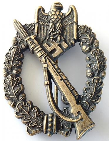 WW2 GERMAN NAZI NICE INFANTRY ASSAULT BADGE IN BRONZE BY R.S (Rudolf Souval)