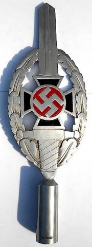 WW2 GERMAN NAZI NICE LARGE POLE TOP OF FLAG WITH IRON CROSS - SWORD AND SWASTIKA - MARKED