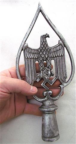 WW2 GERMAN NAZI NICE LARGE POLE TOP OF FLAG WITH THIRD REICH EAGLE AND SWASTIKA