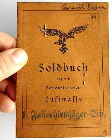 WW2 GERMAN NAZI NICE LUFTWAFFE SOLDBUCH WITH LOT OF ENTRIES AND NICE 3ND REICH EAGLE STAMPS