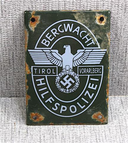 WW2 GERMAN NAZI NICE METAL SIGN OF THE BERGWACHT Deutsche Hilfspolizei