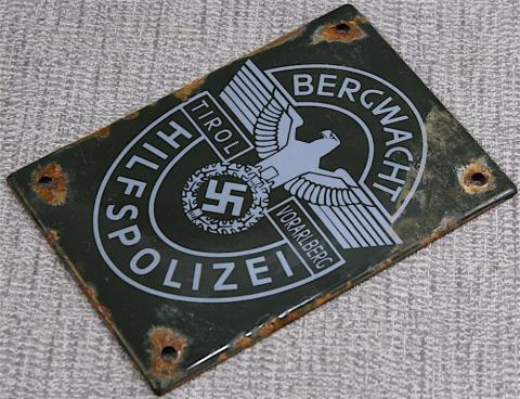 WW2 GERMAN NAZI NICE METAL SIGN OF THE BERGWACHT Deutsche Hilfspolizei