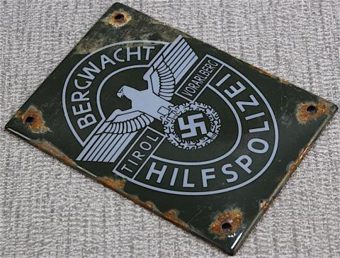 WW2 GERMAN NAZI NICE METAL SIGN OF THE BERGWACHT Deutsche Hilfspolizei