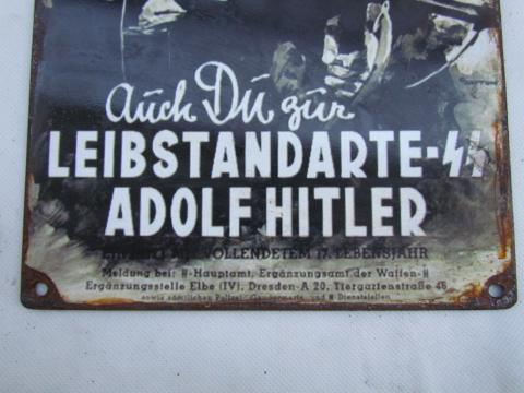 WW2 GERMAN NAZI NICE METAL SIGN PANEL OF THE WAFFEN SS - ADOLF HITLER RECRUITEMENT FAMOUS POSTER RELIC FOUND EMANEL