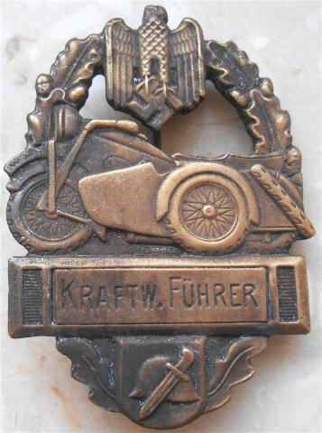 WW2 GERMAN NAZI NICE MOTORCYCLE CLUB OF THE THIRD REICH BADGE KRAFTW. FUHRER