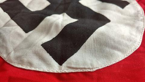 WW2 GERMAN NAZI NICE NSDAP 3ND REICH ADOLF HITLER PARTY DOUBLE SIDES FLAG - PENNANT - BANNER WITH POLE SUPPORT WW2 GERMAN NAZI NICE NSDAP 3ND REICH ADOLF HITLER PARTY DOUBLE SIDES FLAG - PENNANT - BANNER WITH POLE SUPPORT