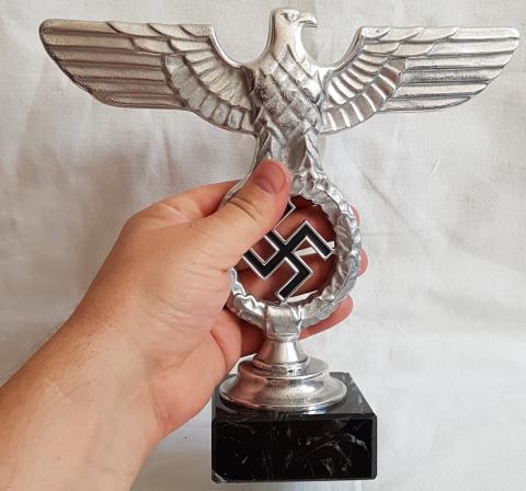 WW2 GERMAN NAZI NICE NSDAP III REICH ADOLF HITLER DESKTOP EAGLE STATUE WITH SWASTIKA AND MARBLE SOCKLE