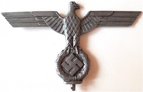 WW2 GERMAN NAZI NICE POLE TOP OF FLAG EAGLE & SWASTIKA III REICH LOGO 16CM METAL EMBLEM