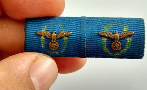 WW2 GERMAN NAZI NICE POLIZEI RIBBON BAR FOR FAITHFUL SERVICES IN THE POLICE - GESTAPO SS WITH 2 EAGLE PINS ON IT
