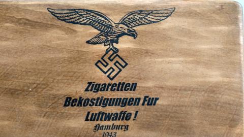 WW2 GERMAN NAZI NICE POST WAR MADE LUFTWAFFE CIGAR WOODEN BOX CIGARETTE TOBACCO CASE EAGLE AND SWASTIKA