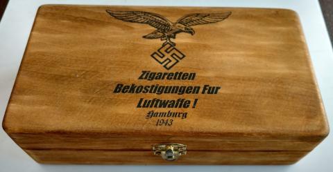 WW2 GERMAN NAZI NICE POST WAR MADE LUFTWAFFE CIGAR WOODEN BOX CIGARETTE TOBACCO CASE EAGLE AND SWASTIKAWW2 GERMAN NAZI NICE POST WAR MADE LUFTWAFFE CIGAR WOODEN BOX CIGARETTE TOBACCO CASE EAGLE AND SWASTIKA