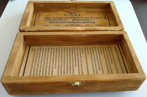 WW2 GERMAN NAZI NICE POST WAR MADE LUFTWAFFE CIGAR WOODEN BOX CIGARETTE TOBACCO CASE EAGLE AND SWASTIKA