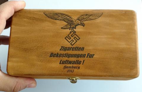 WW2 GERMAN NAZI NICE POST WAR MADE LUFTWAFFE CIGAR WOODEN BOX CIGARETTE TOBACCO CASE EAGLE AND SWASTIKA